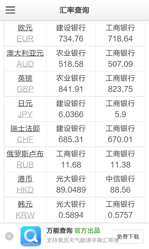 货币汇率查询v2.0截图2