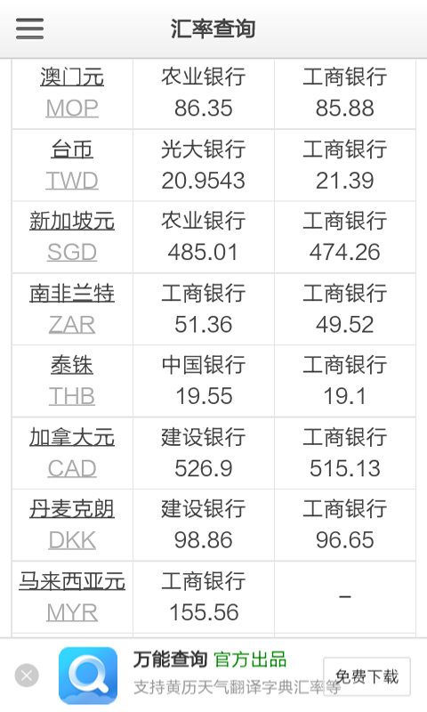 货币汇率查询v2.0截图3